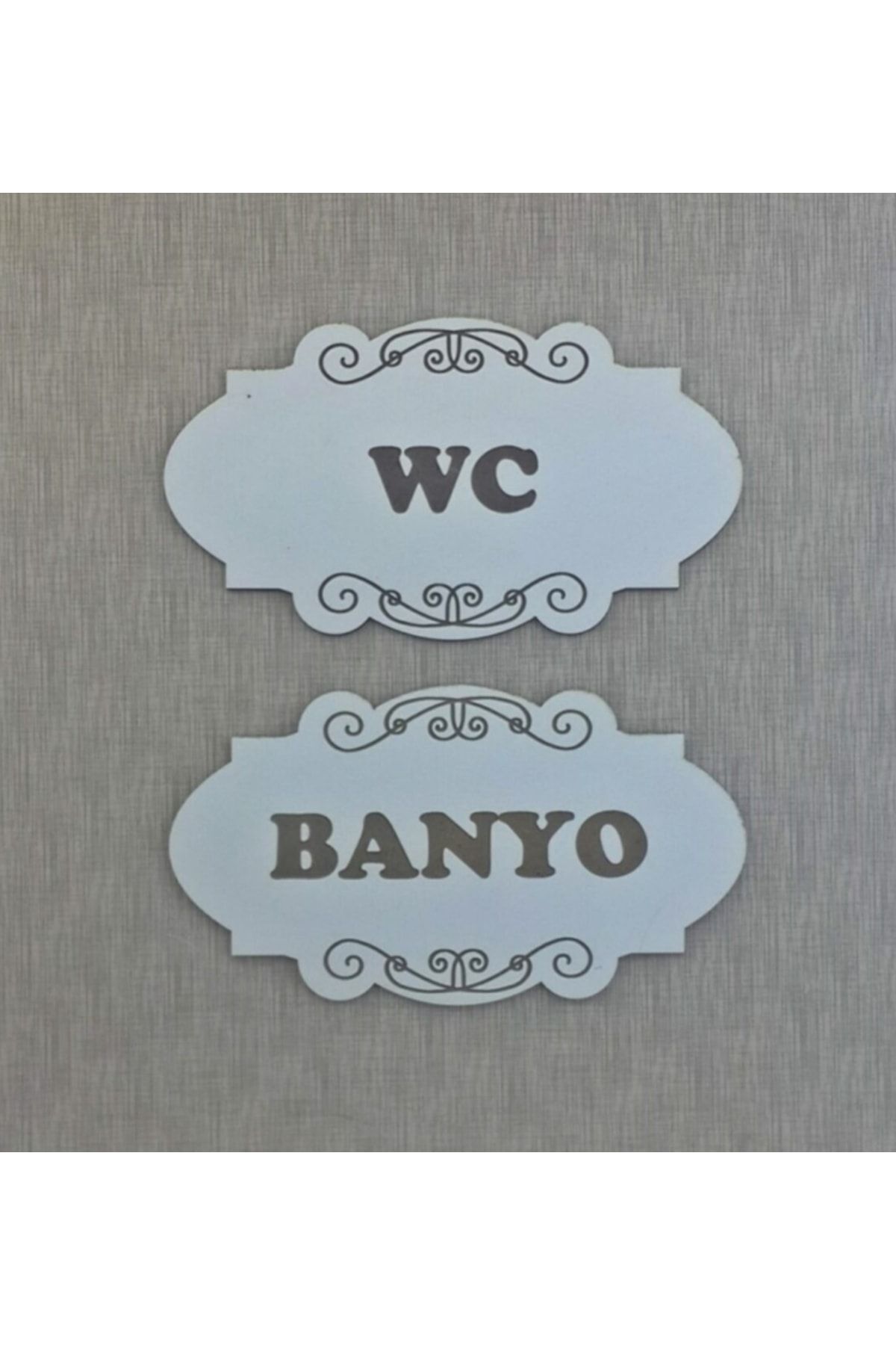 Vc Banyo Yazılı Beyaz Ahşap Kapı Isimligi 20*15cm Beyaz