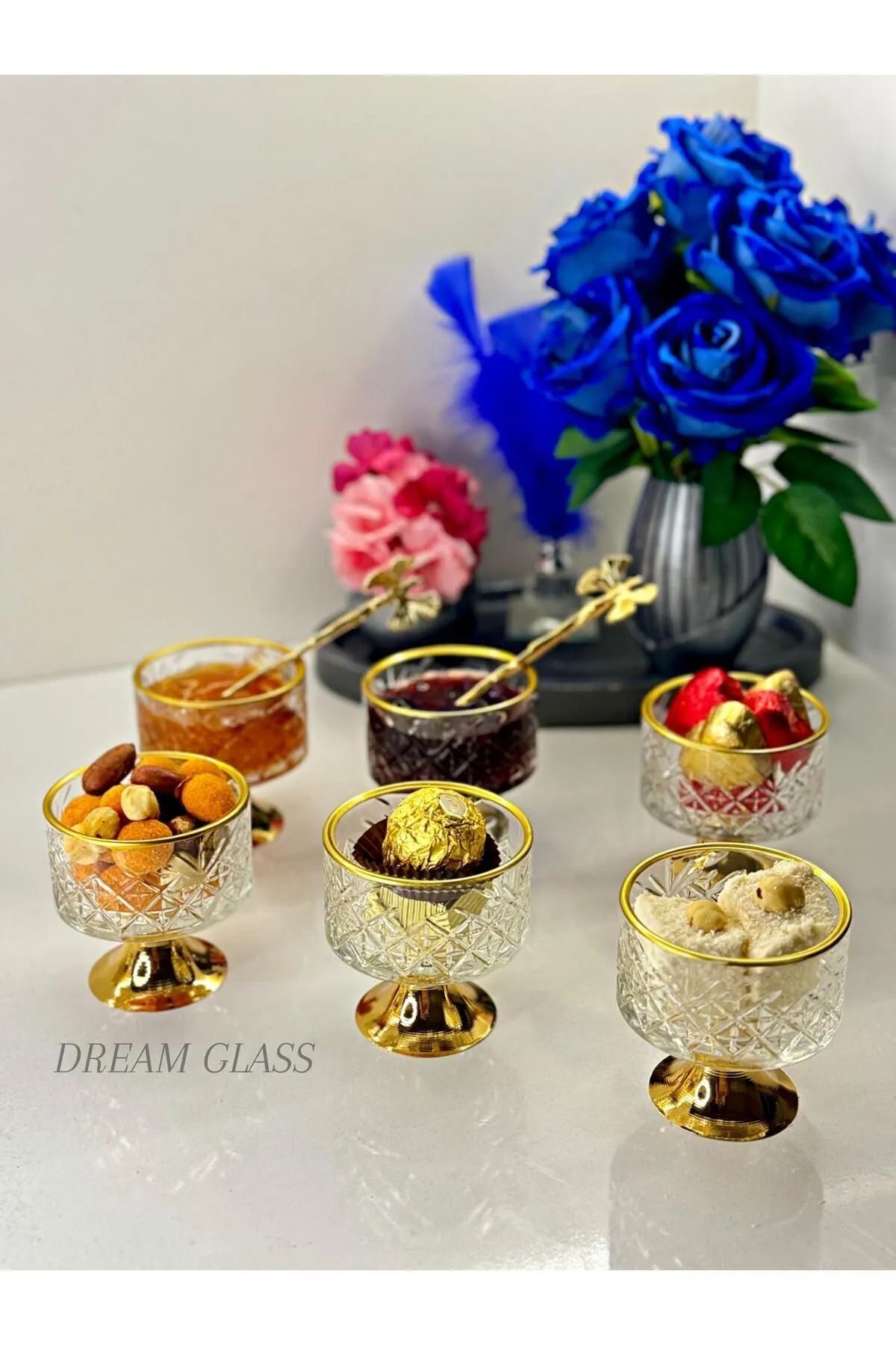 GOLD AYAKLI 6 KİŞİLİK LOKUMLUK & REÇELLİK & ÇEREZLİK Gold