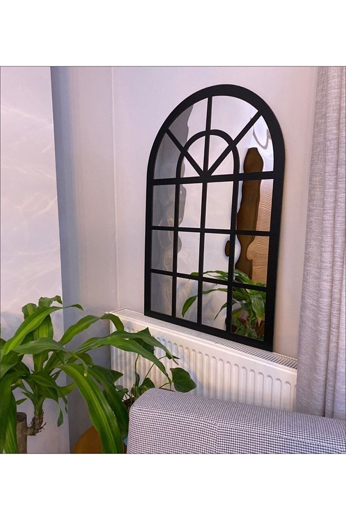 Dekoratif Hint Penceresi Aynalı Pleksi Dekoratif Oval Ahşap Çerçeve 80x60 Cm Si̇yah