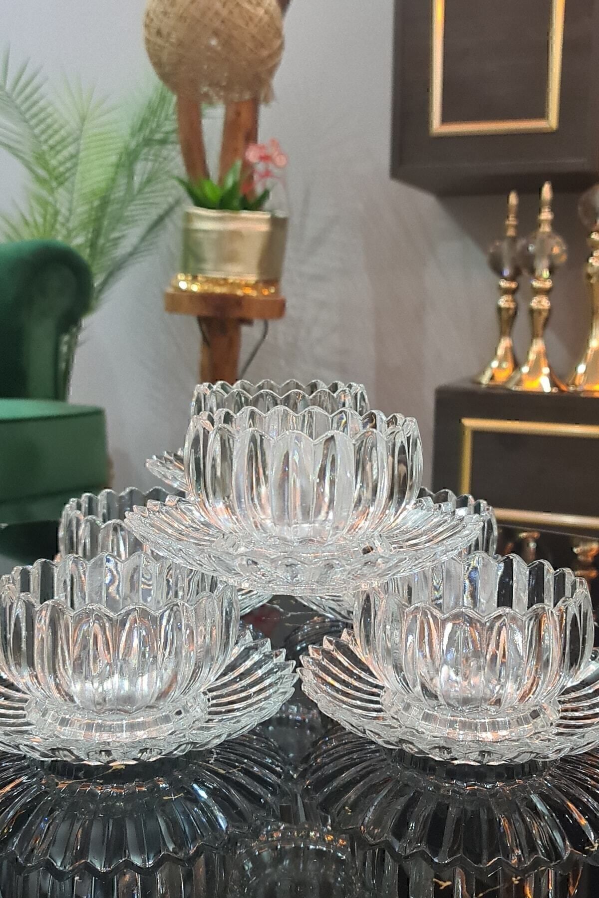Gülümseten Avm 6 Kişilik Kristal Cam Çerez Tatlı Tabağı Seti (12 Parça) Şeffaf