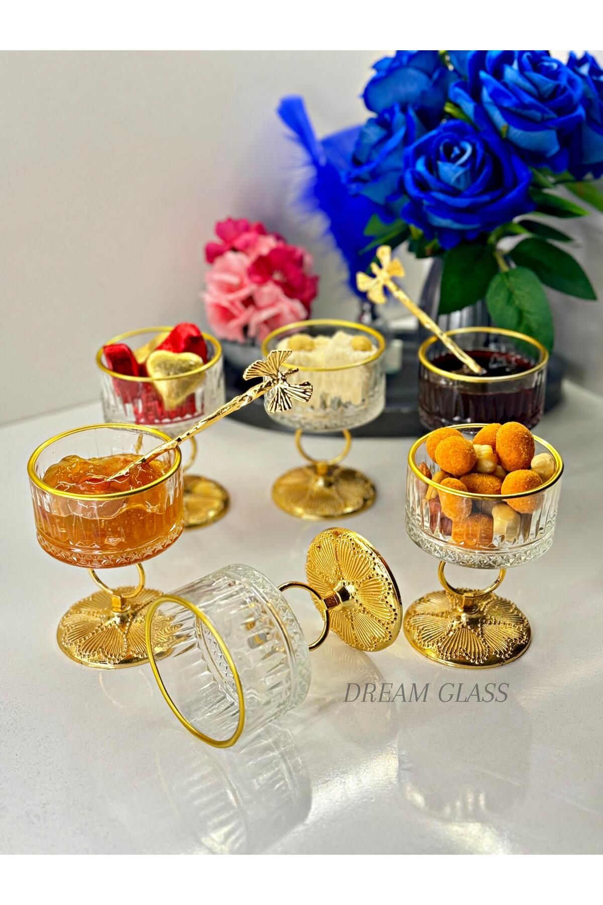 GOLD AYAKLI 6 KİŞİLİK LOKUMLUK & REÇELLİK & ÇEREZLİK Gold