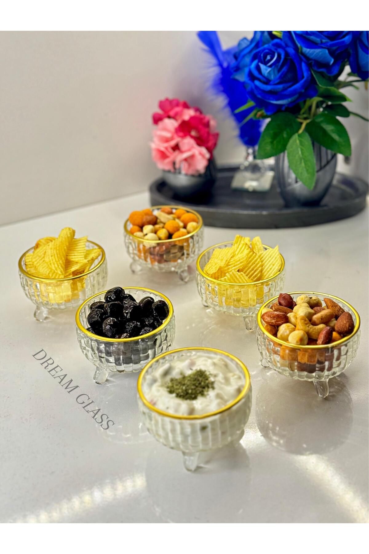 3 AYAKLI 6 KİŞİLİK MAGNOLYALIK & REÇELLİK & ÇEREZLİK SUNUM KASESİ Gold