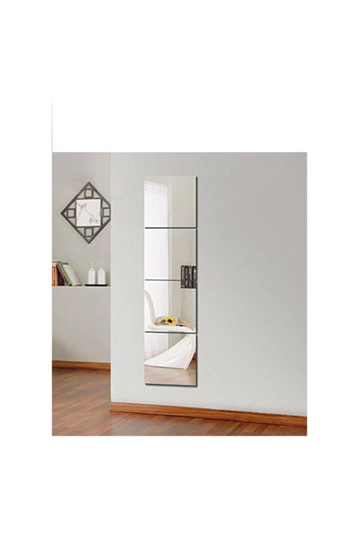 Hmconsept Dekoratif Kare Cam Ayna 4'lü 30x30 Rodajlı Beyaz