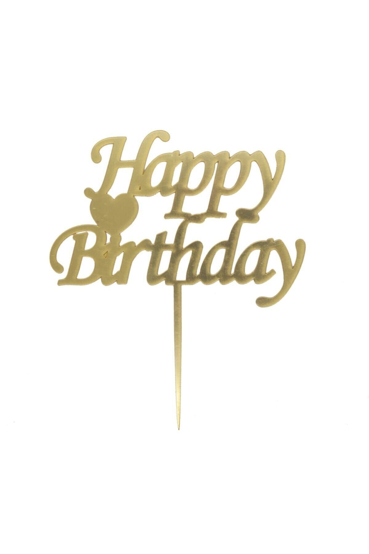 Happy Birthday Pleksi Pasta Süsü Altın 15 X 15 Cm Altın