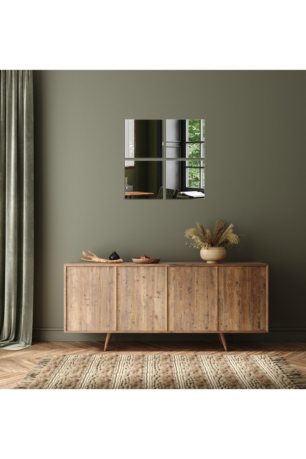 Dekoratif Pleksi Kare Ayna 4 Adet 30 X 30 Gümüş