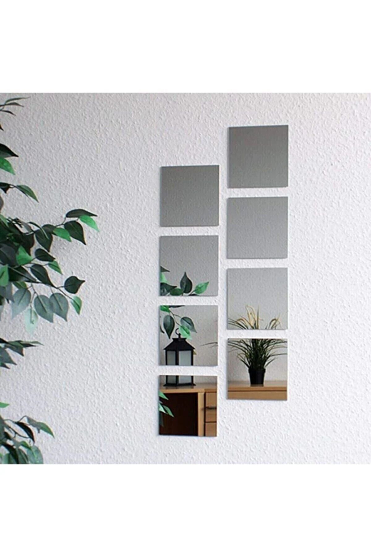 Dekoratif Kare Pleksi Ayna Gümüş Renk Kendinden Yapışkanlı (20cm x 20cm)