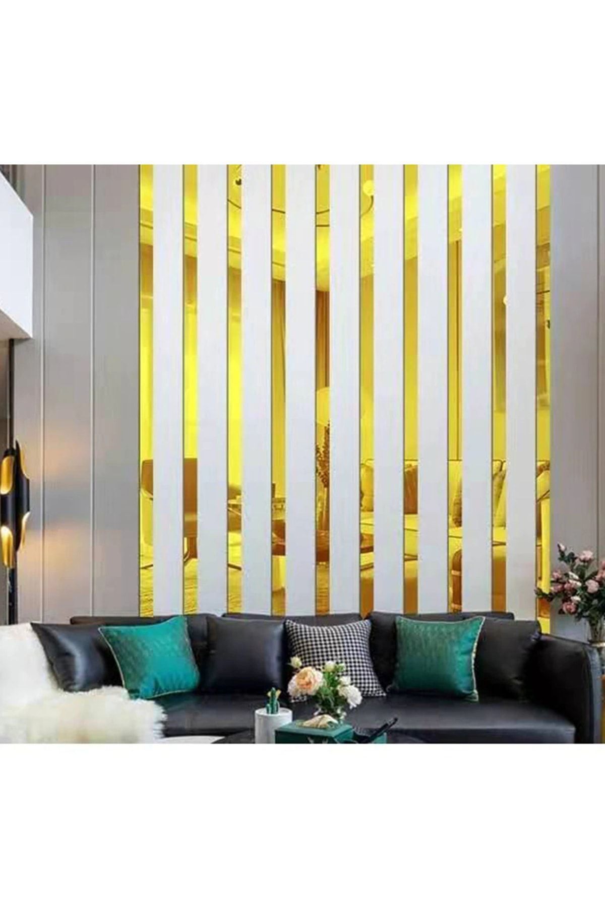 Dekoratif Şerit Gold Ayna Pleksi Duvar Süsü 2.5x100cm ( Yapışkanlı ) Gold