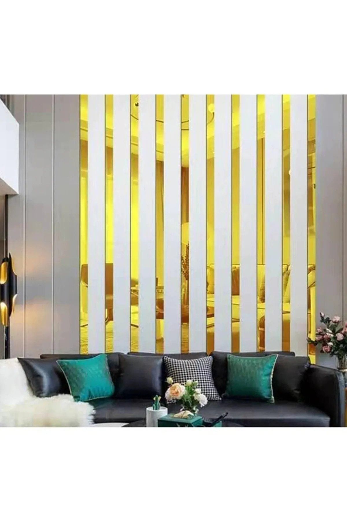 Dekoratif Şerit Gold Ayna Pleksi Duvar Süsü 2.5x140cm ( Yapışkanlı ) Gold