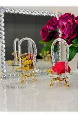 2 KİŞİLİK KULPLU GOLD KUŞ VE ELMAS  DETAYLI AYAKLI GOLDLÜX LOKUMLUK & SUNUMLUK Gold
