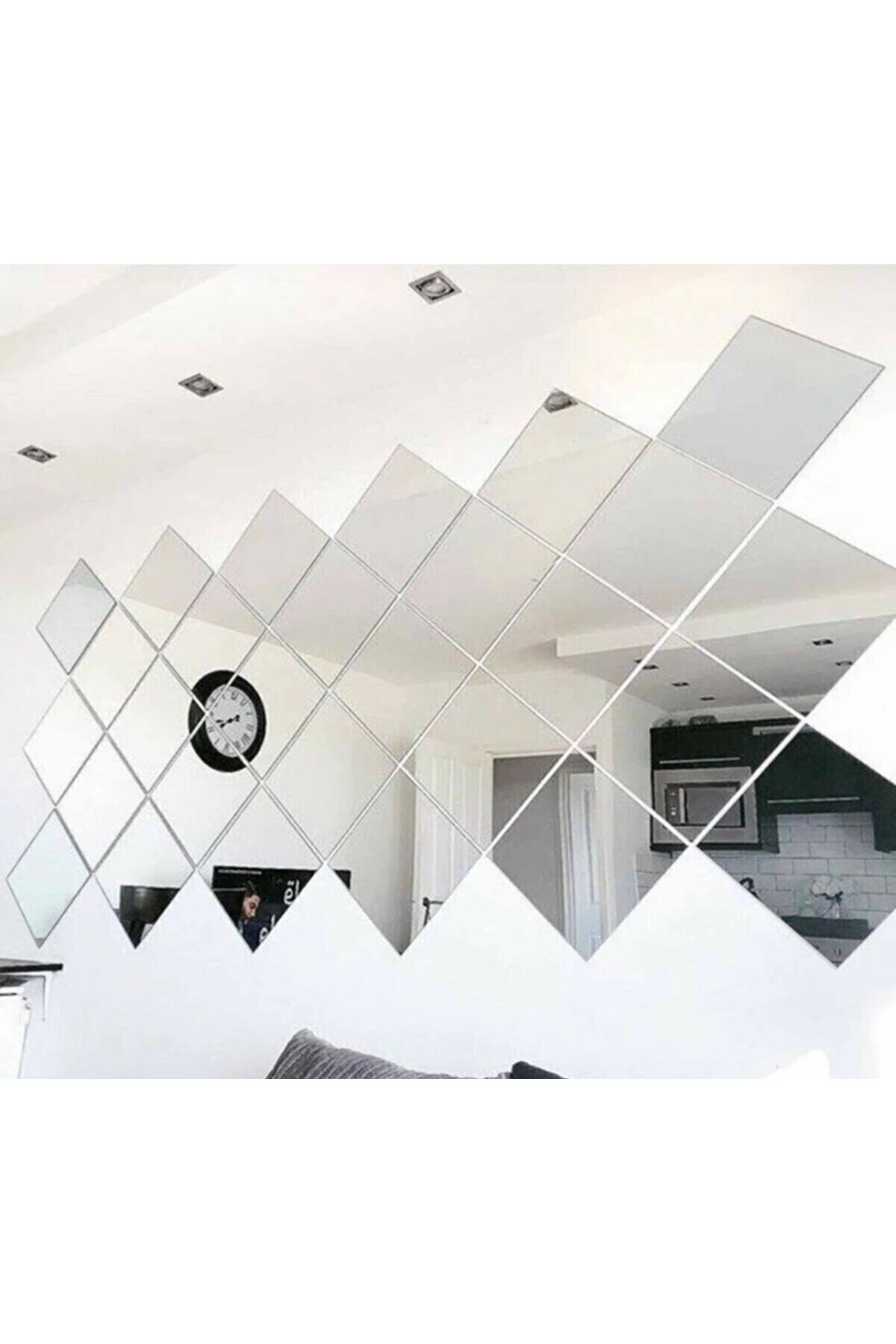 Dekoratif Pleksi Ayna (Kendinden Yapışkanlı) 20x20 4 Adet Gümüş