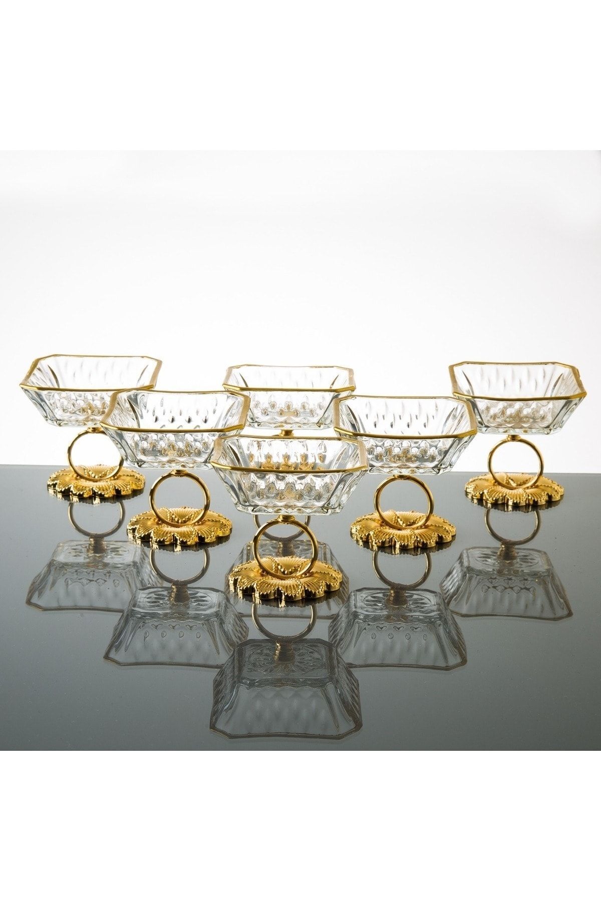 Dream Glass 6 Li Yüzük Metal Ayak Lokumluk Kare Gold