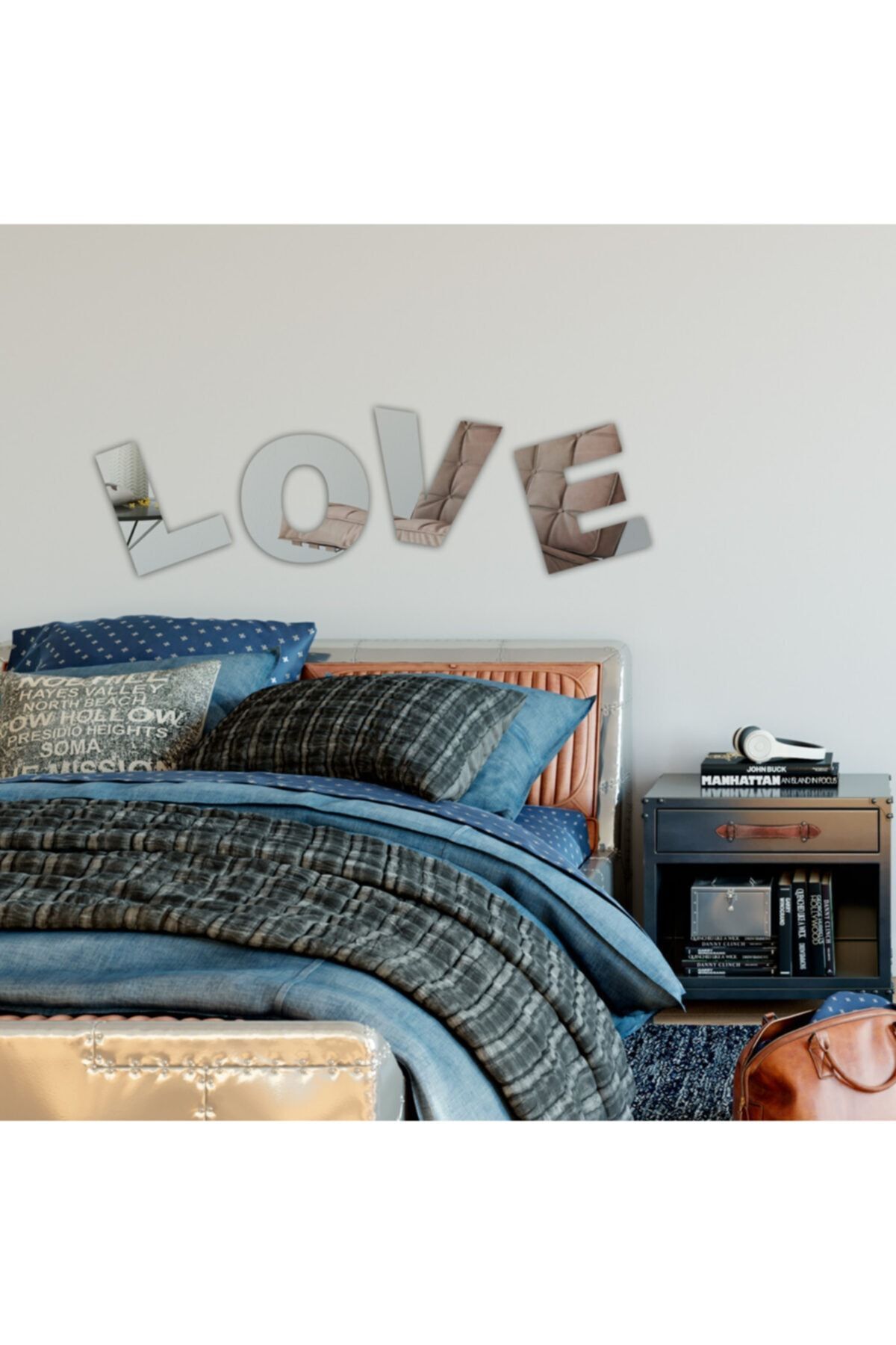 Love Dekorlu Akrilik Pleksi Ayna Gümüş