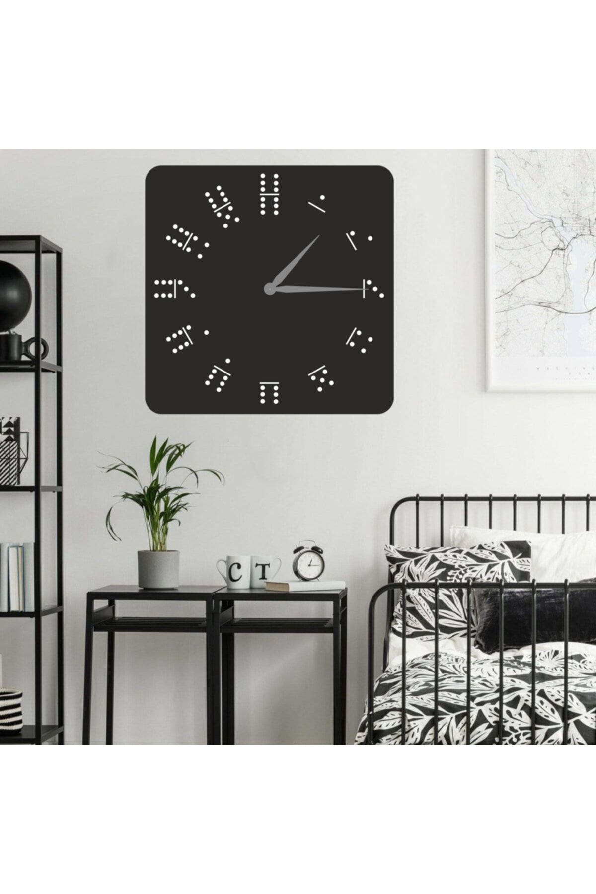 Dekoratif Siyah Lazer Kesim Duvar Saati 40x40cm