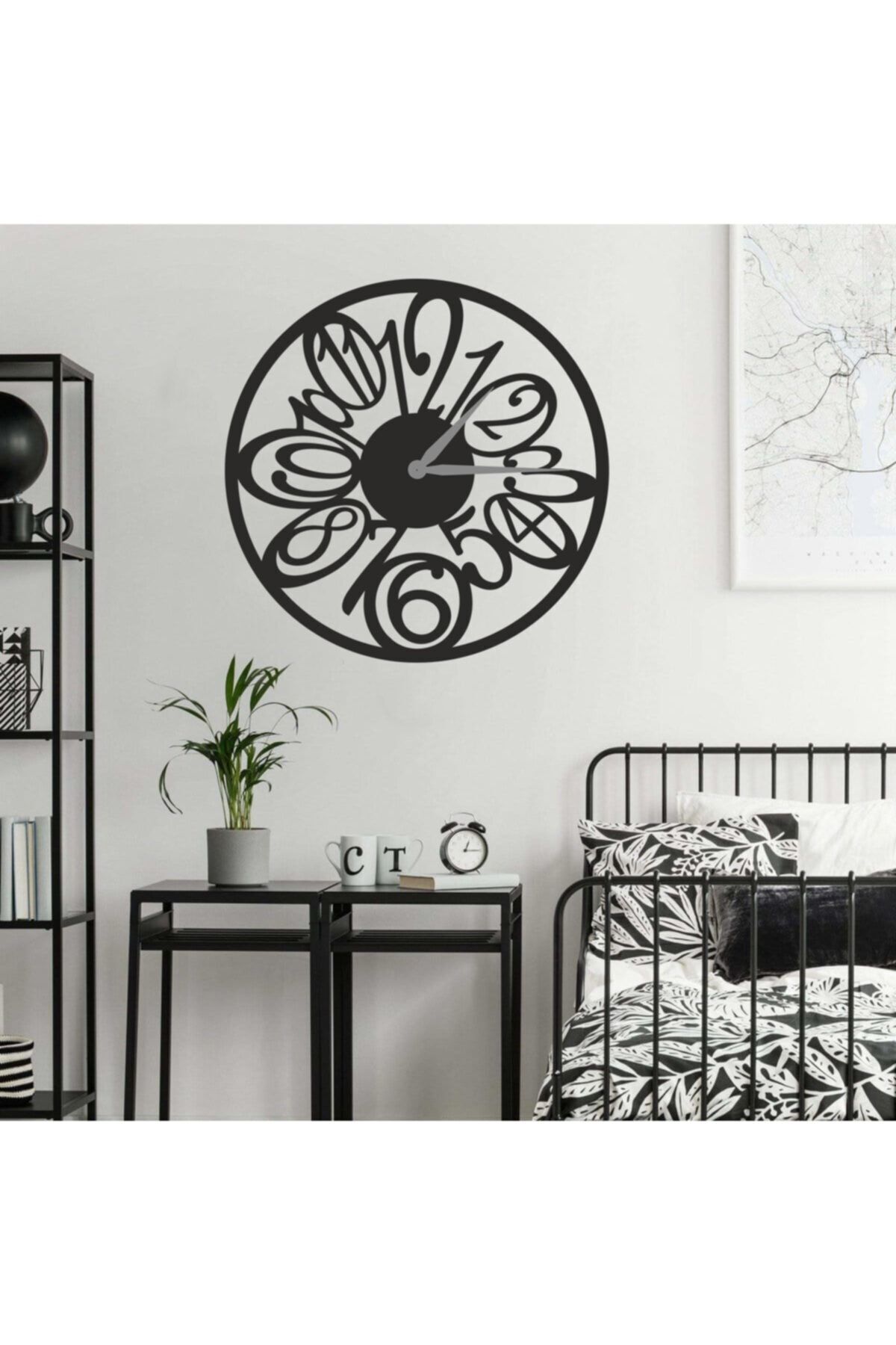 Özel Tasarım Siyah Lazer Kesim Mutfak Salon Duvar Saati 30cm