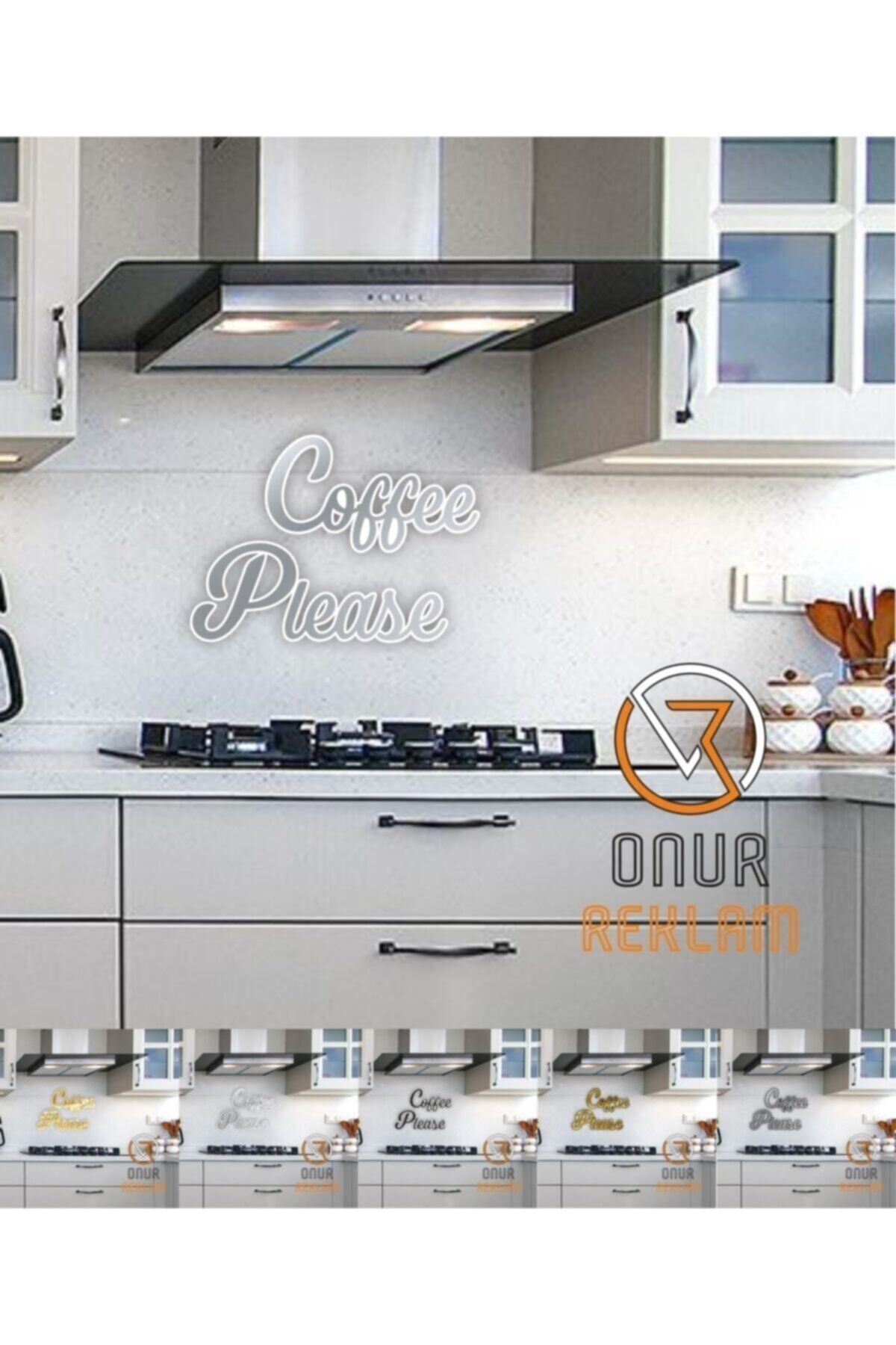 Coffee Please Aynalı Gümüş Pleksi Duvar Yazısı Gümüş