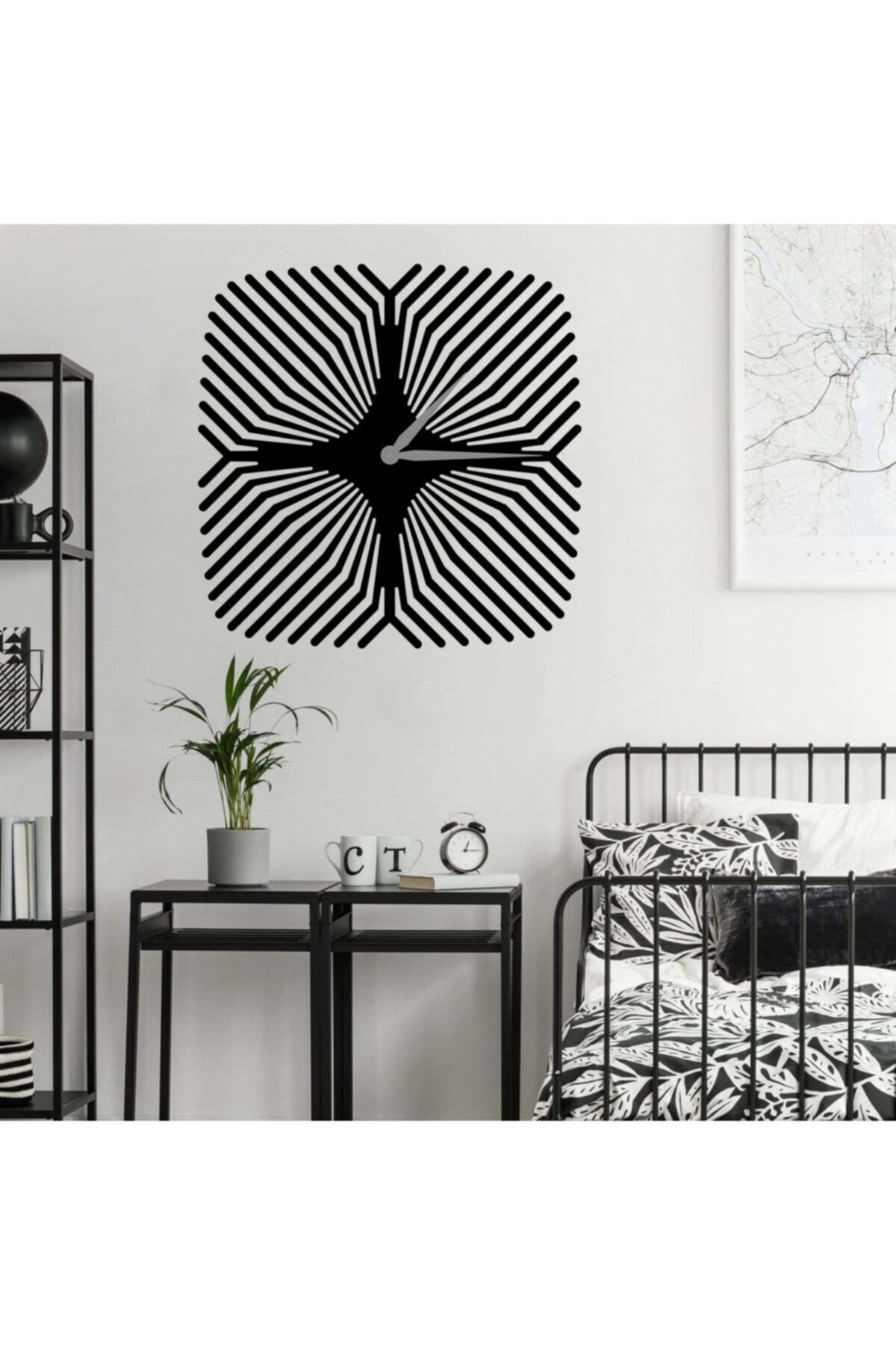 Dekoratif Siyah Lazer Kesim Duvar Saati 40x40cm