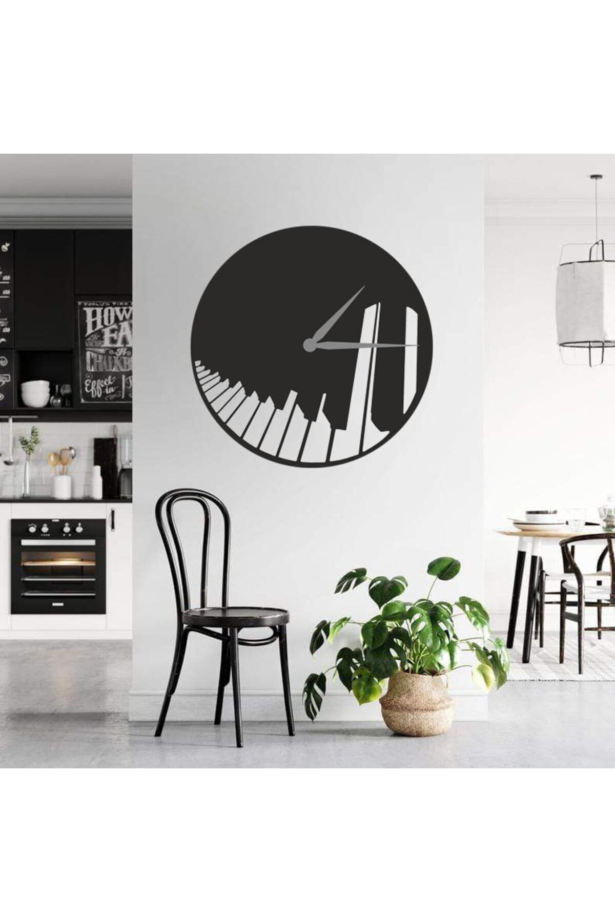 Özel Tasarım Siyah Lazer Kesim Mutfak Salon Duvar Saati 30cm