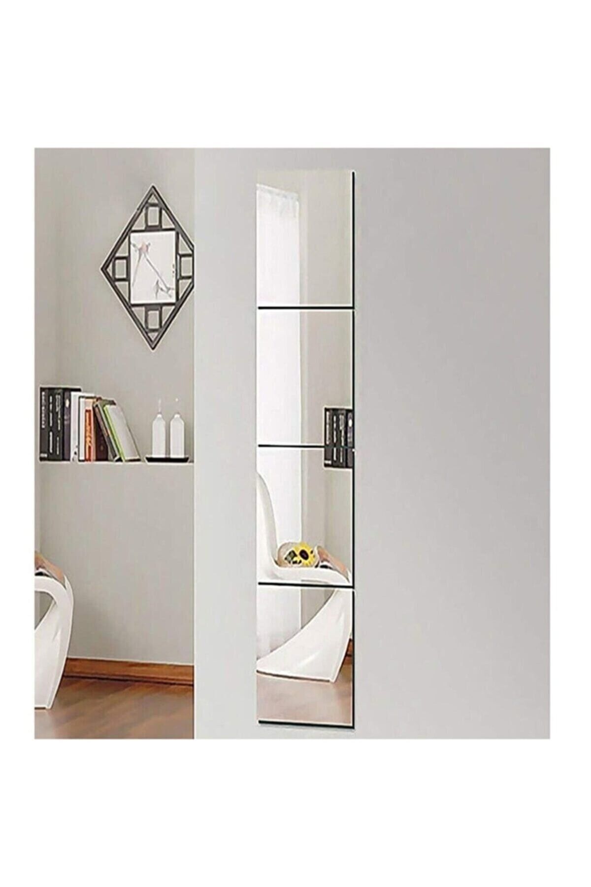 Dekrorasyon Dekoratif 4 Adet 35x35 Kare Akrilik Gümüş Pleksi Ayna Gümüş