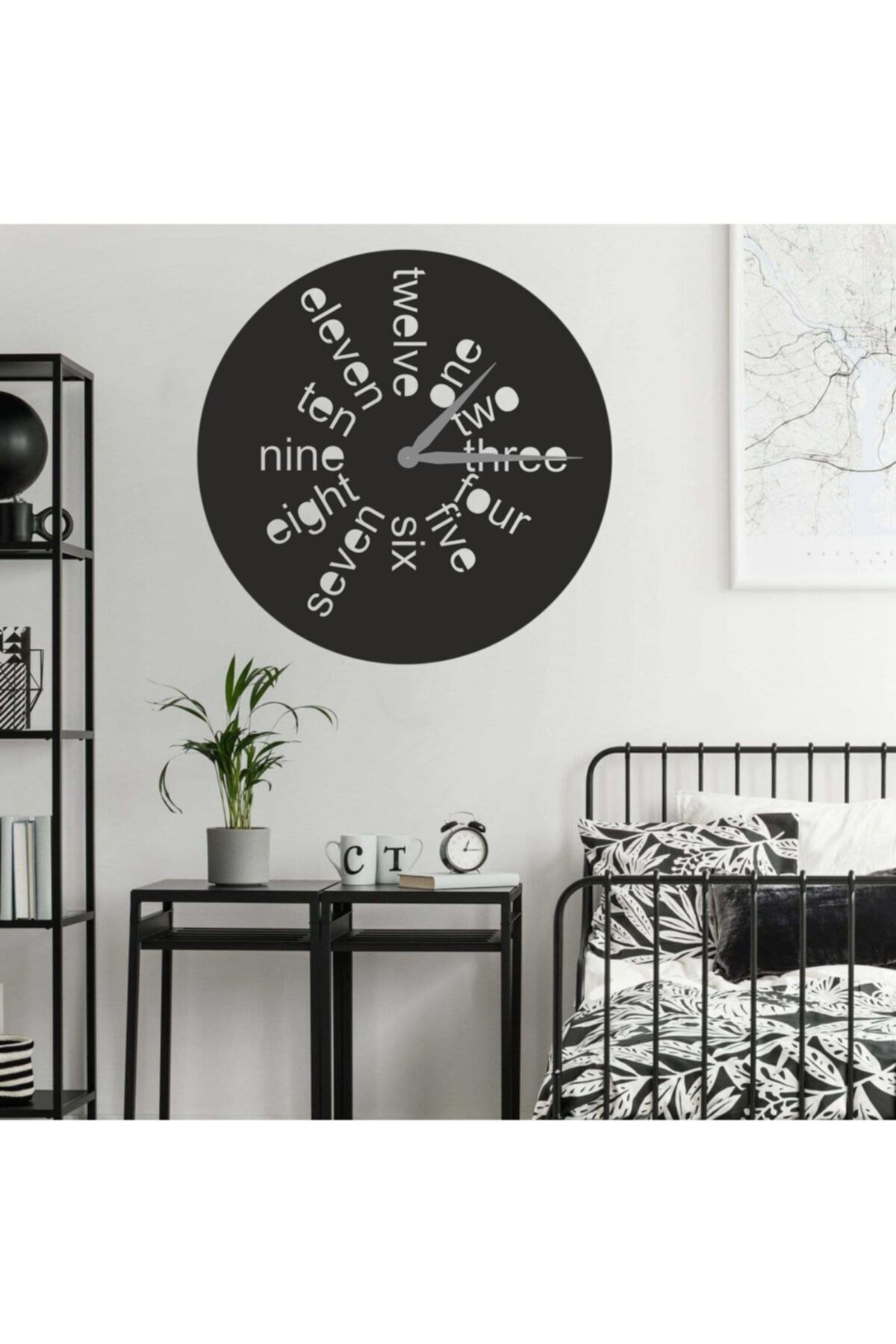 Özel Tasarım Siyah Lazer Kesim Mutfak Salon Duvar Saati 30cm