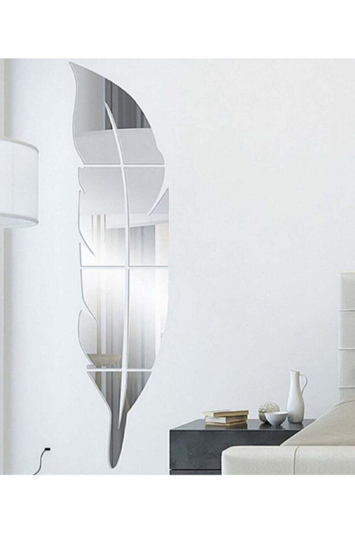 Gümüş Aynalı Pleksi Yaprak Dekoratif Duvar Süs Ebat : 200x50 cm Gümüş