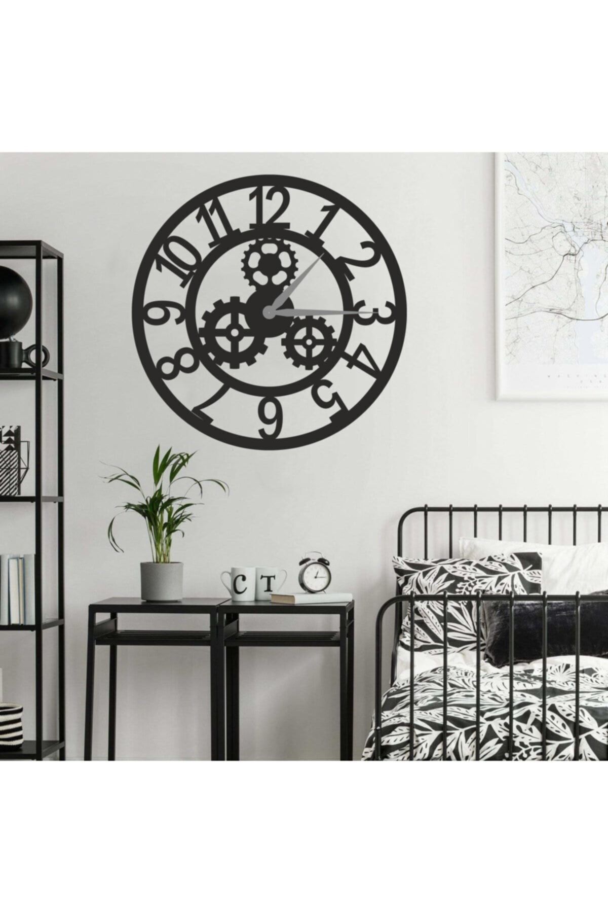 Dekoratif Siyah Lazer Kesim Duvar Saati 40x40cm
