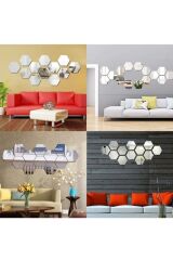 Bal Peteği Gold Dekoratif Altıgen 12x Süs Akrilik Ayna 11x12,5cm Antre Duvar Pleksi Yapışkan Bantlı