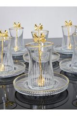 Drem Glass Çay Seti 18 Parça Gold Yaldızlı Kelebek Çay Kaşıklı Elysia Tabak