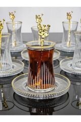 Çay seti Elysia Tabaklı 18 Parça Gold Yaldızlı Japon Gülü Çay Kaşıklı