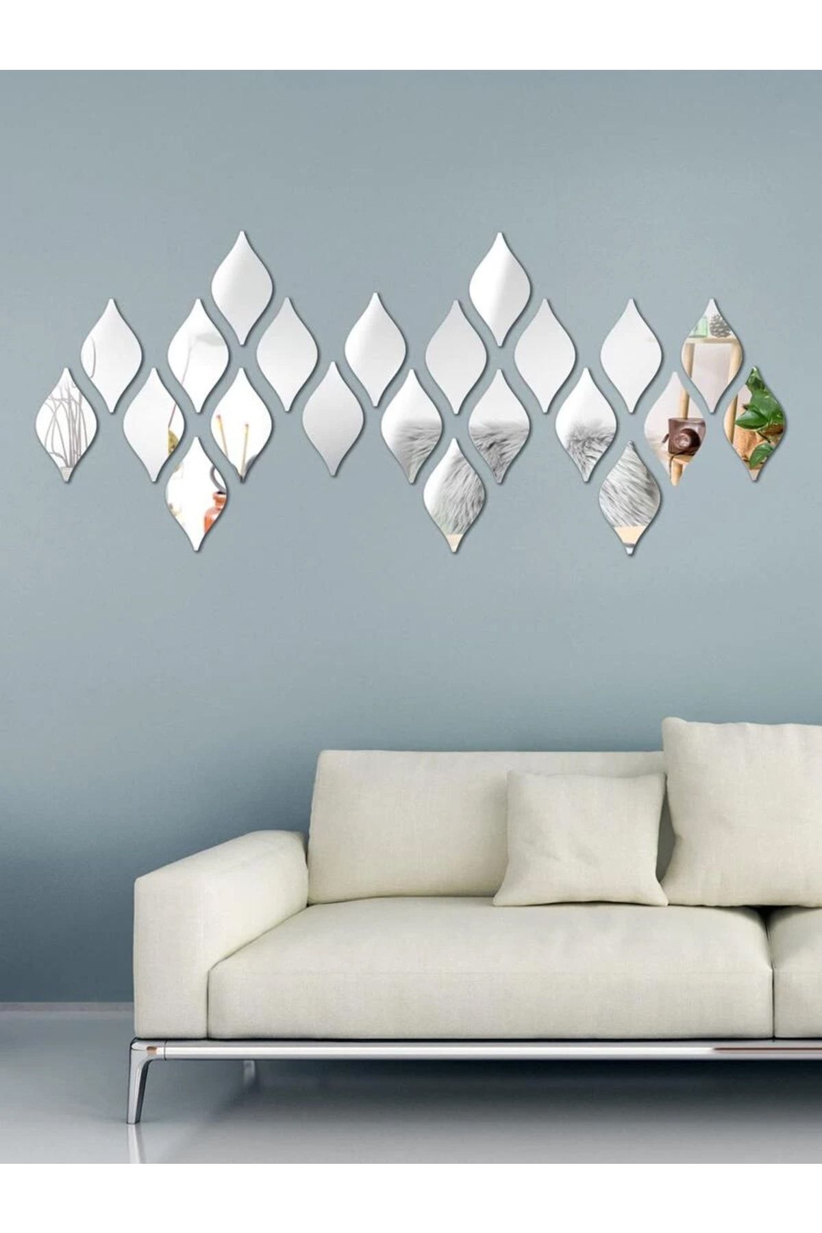 Dekoratif Su Damlası Gümüş Renk (6x10cm) 12'li Paket Dekorasyon Duvar Süsü Pleksi Ayna 12\'Li Paket