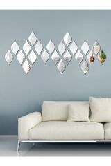 Dekoratif Su Damlası Gümüş Renk (6x10cm) 12'li Paket Dekorasyon Duvar Süsü Pleksi Ayna 12\'Li Paket
