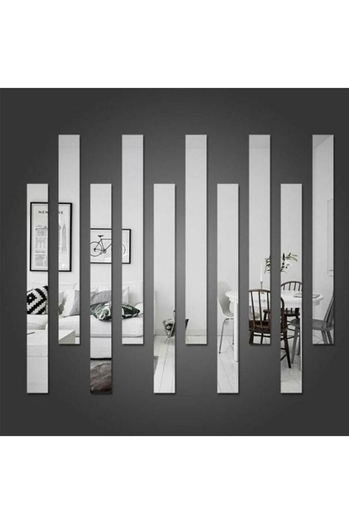 Şerit Duvar Süs Gümüş Aynalı Pleksi (6’lı Set) 2.5 Cm 80 Cm Gümüş