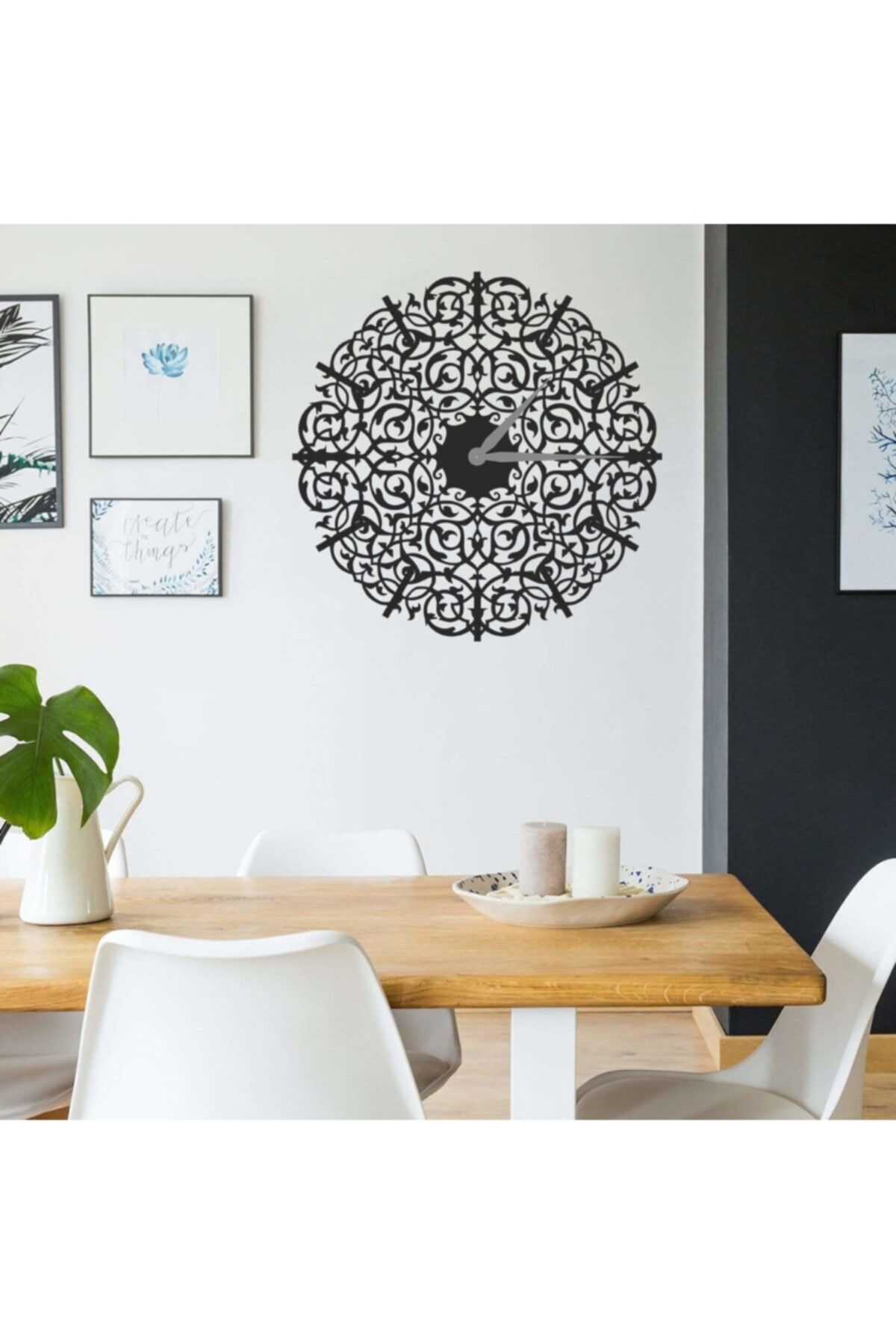 Dekoratif Siyah Lazer Kesim Duvar Saati 40x40cm Siyah