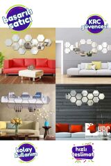 Tasarım Bal Peteği Gümüş Dekoratif Altıgen 12x Süs Akrilik Ayna 11x12.5 Cm Pleksi Yapışkan
