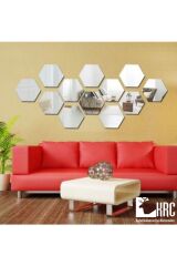Tasarım Bal Peteği Gümüş Dekoratif Altıgen 12x Süs Akrilik Ayna 11x12.5 Cm Pleksi Yapışkan