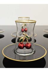 Dream Glass 12 Parça Kirazlı Çay Seti Kiraz Çay Kaşıklı Vera Çay Bardak Lüx Set